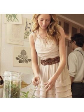 Burlapp x Anthropologie Sleeveless Cream Tiered Chiffon Mini Dress